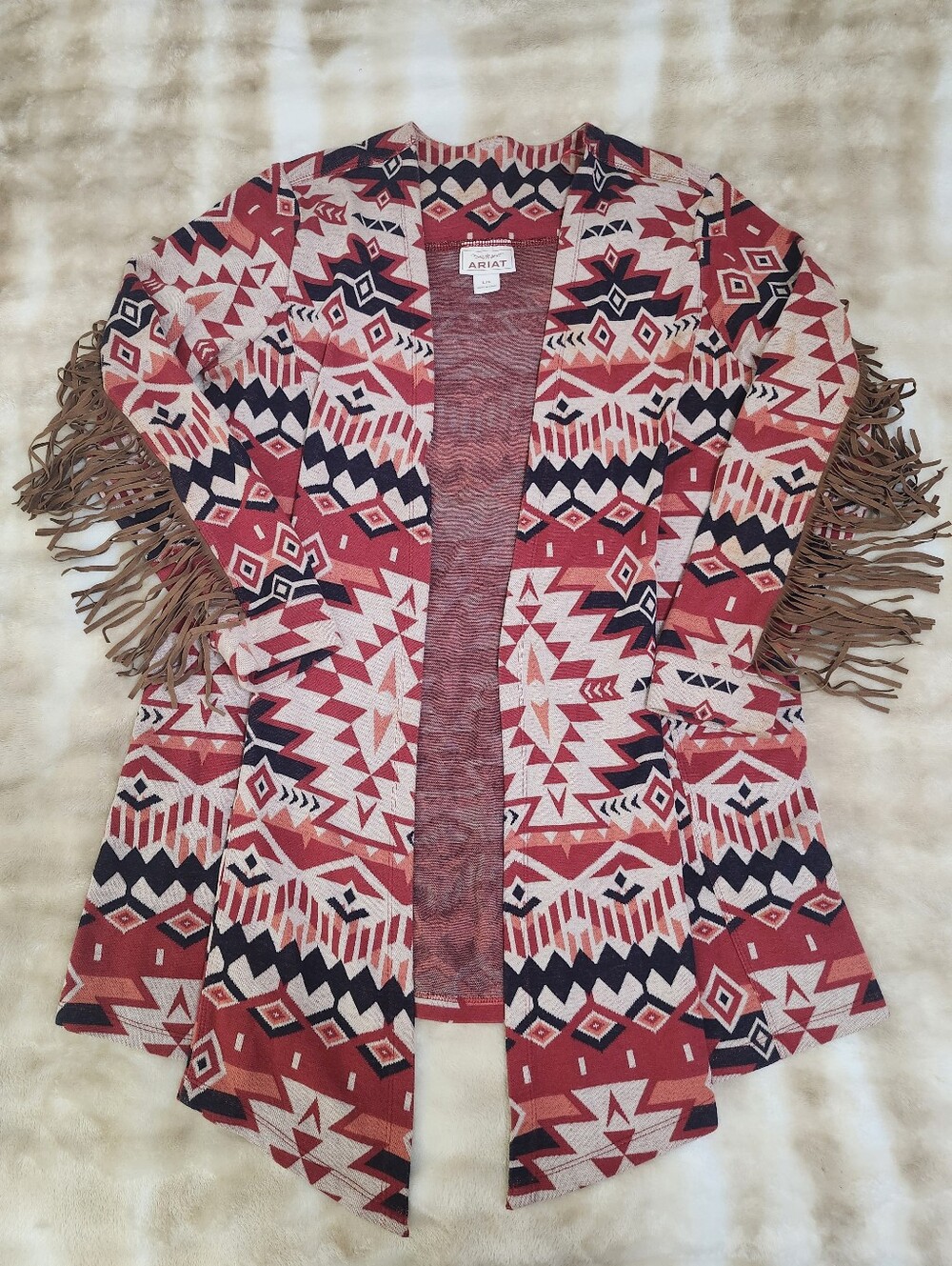 Ariat Western Aztec Cardigan Sweater With Fringe